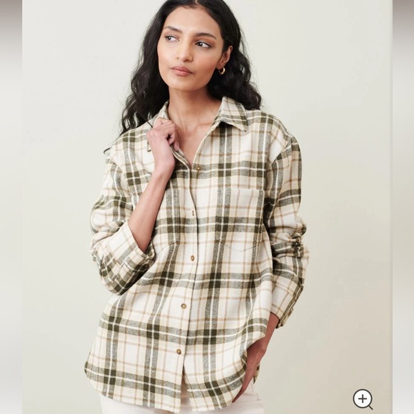 Jenni Kayne O’Keeffe Overshirt Button Up Oatmeal Plaid Shirt Size M - Picture 6 of 6